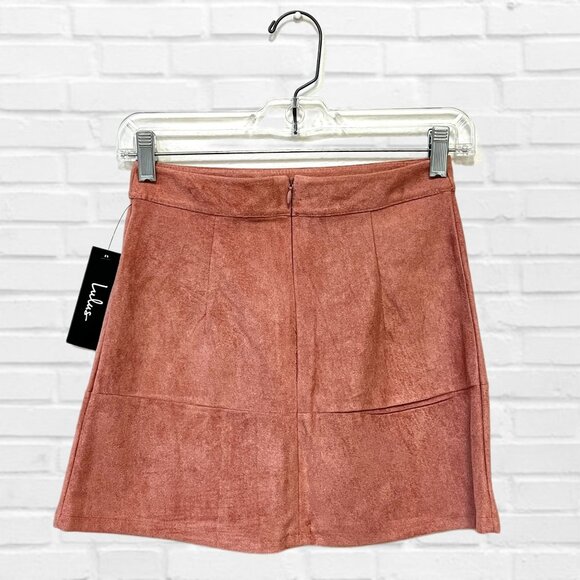 LULUS Shenandoah Mauve Suede Mini Skirt High-Rise Preppy A-Line Short Bottom XS - Picture 5 of 9